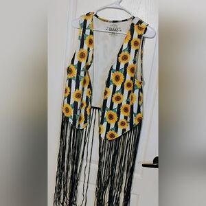 Crazy Train Sunflower Fringe Vest
